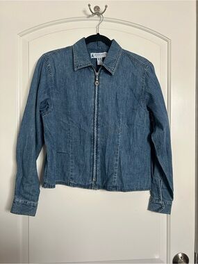 90s Vintage Blue Denim Zip-Front Barn Chore Jacket Size S Chic Preppy Western